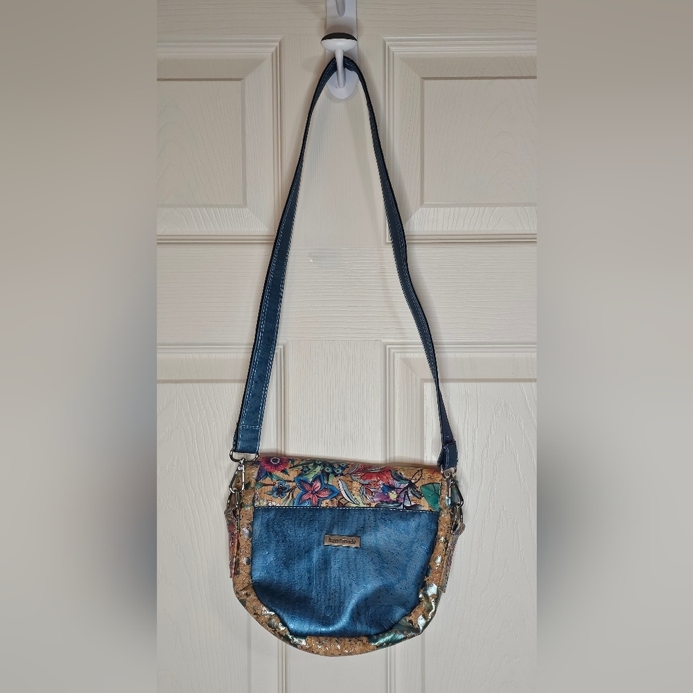 Handmade Cork & Floral Crossbody Bag | Adjustable Strap | Eco-Friendly - Picture 2 of 4